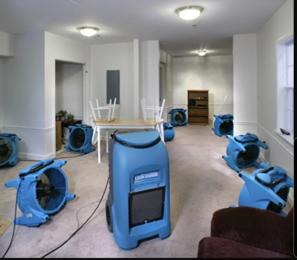Air movers and dehumidifier setup for Water Extraction & Removal in Sumter